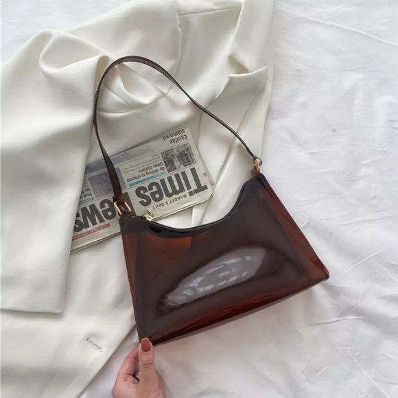 🆕Brown Jelly Transparent Baguette Shoulder Bag Purse - Picture 2 of 6
